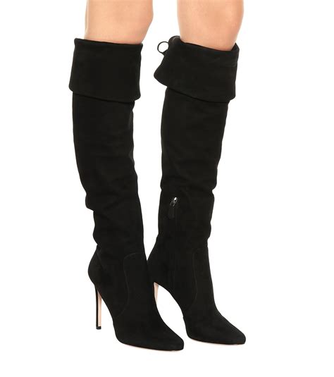 prada black heel boots|Prada suede knee high boots.